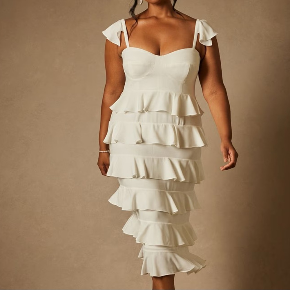 NWT Eloquii Bridal Corseted Tiered Ruffle Midi Dress